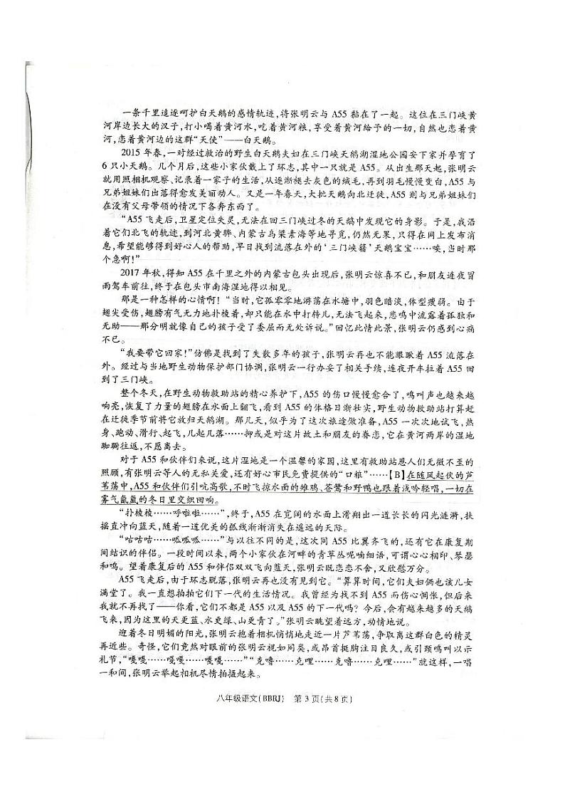 2023-2024学年方城县第一学期第一次质量评估八年级语文试卷第3页