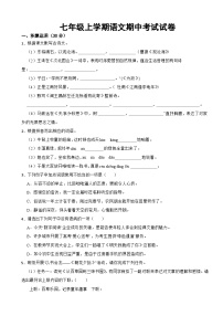 广东省韶关市2023年七年级上学期语文期中考试试卷(附答案）