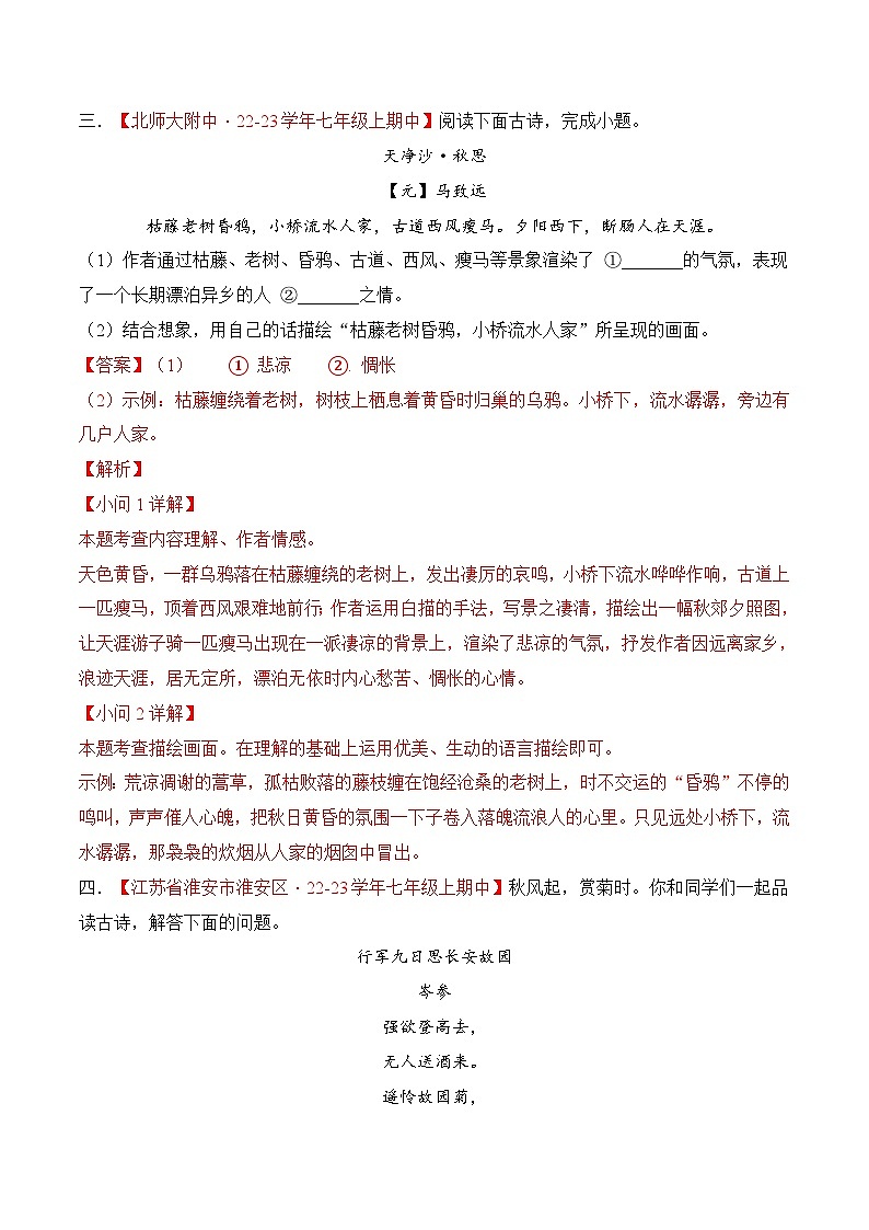 专题09 古代诗歌阅读 过关训练-2023-2024学年七年级上学期语文期中复习大礼包（统编版）03