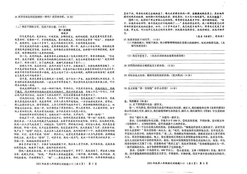 湖北省黄冈市黄梅县部分学校联考2023-2024学年八年级上学期第一次月考语文试题第3页