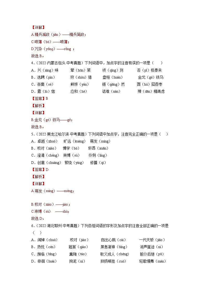 专题01 字音(考点训练)(解析版)第2页