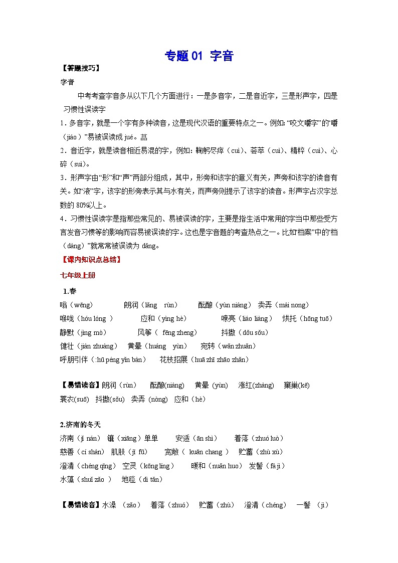 专题01 字音(考点讲解)第1页