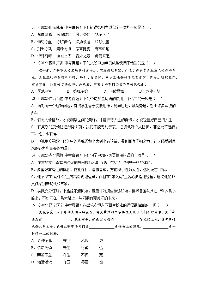 2023年中考语文复习基础考点精讲精练专项汇编专题03 词语的理解与运用(考点训练)(原卷版)第3页