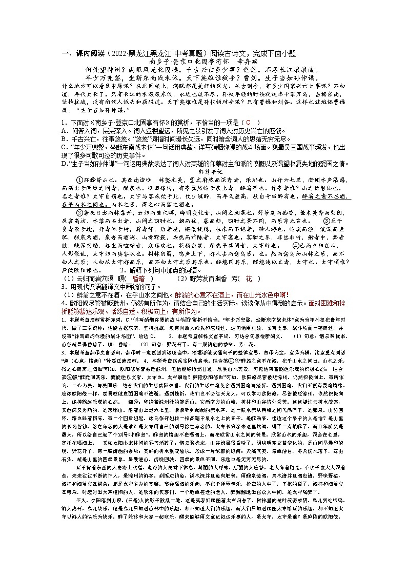 2023年中考语文基础考点精讲精练专项汇编专题11 文言文阅读：山水游记(解析版)第1页
