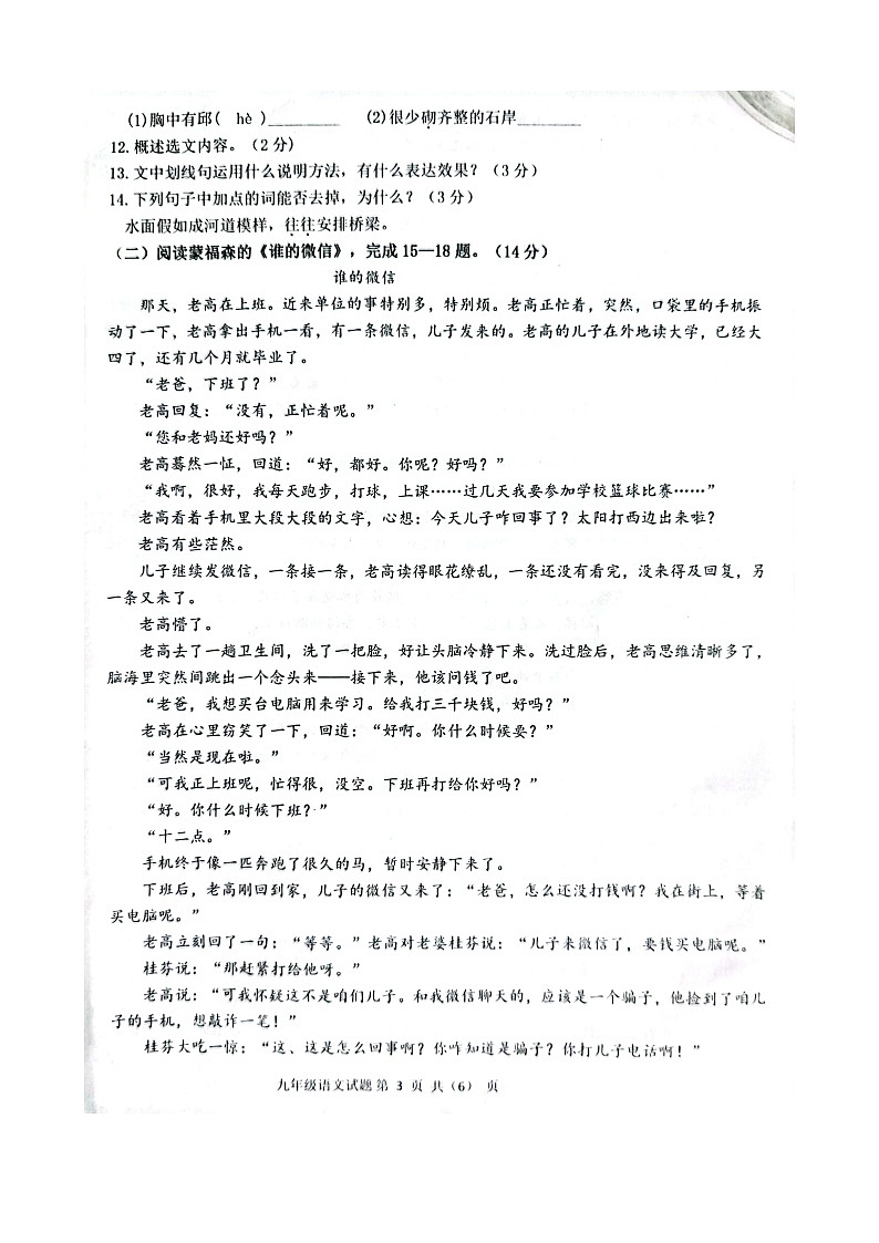 山东省菏泽市单县2022-2023学年九年级下学期期中语文试题（含答案）第3页