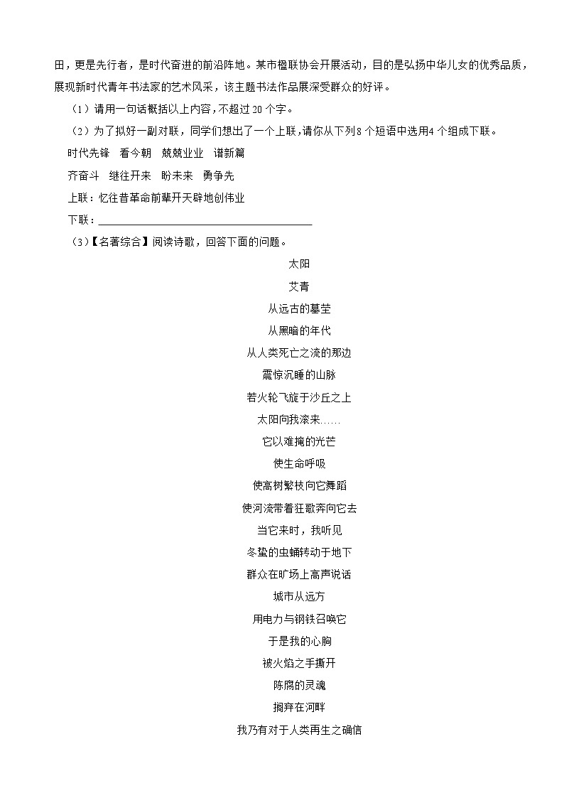 广东省清远市2023年九年级上学期语文期中考试试卷(附答案)02