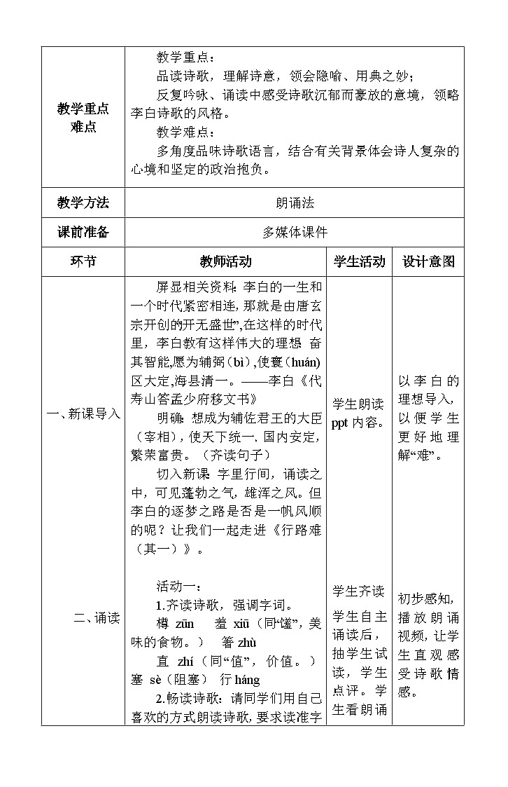 行路难（其一） 教案02