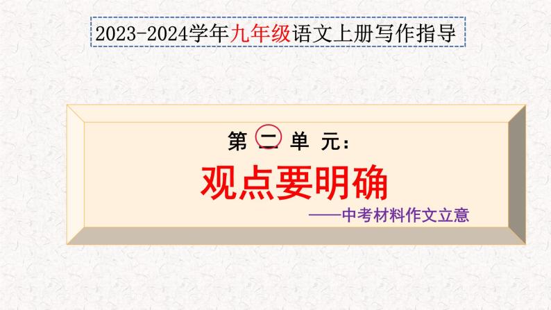 第二 单元写作 观点要明确+中考材料作文立意指导（课件）2023-2024学年九年级语文上册写作指导 统编版01