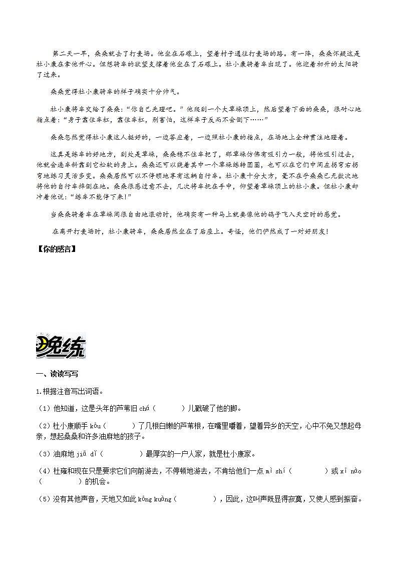 部编版语文九上第17课 《孤独之旅》【晨读晚练】（类文阅读+同步练习）02