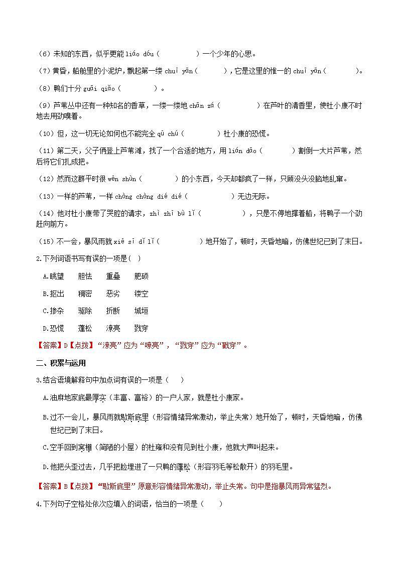 部编版语文九上第17课 《孤独之旅》【晨读晚练】（类文阅读+同步练习）03