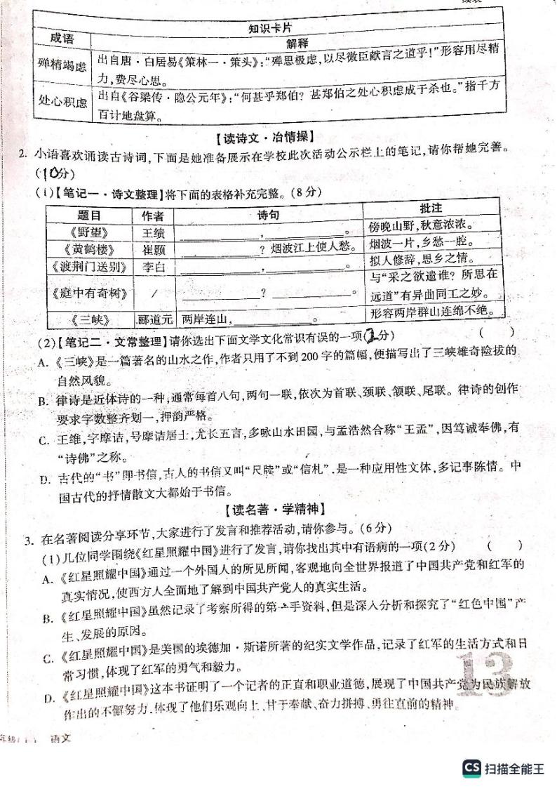 广东省雷州市第八中学2023-2024学年八年级上学期第一次月考语文试题02