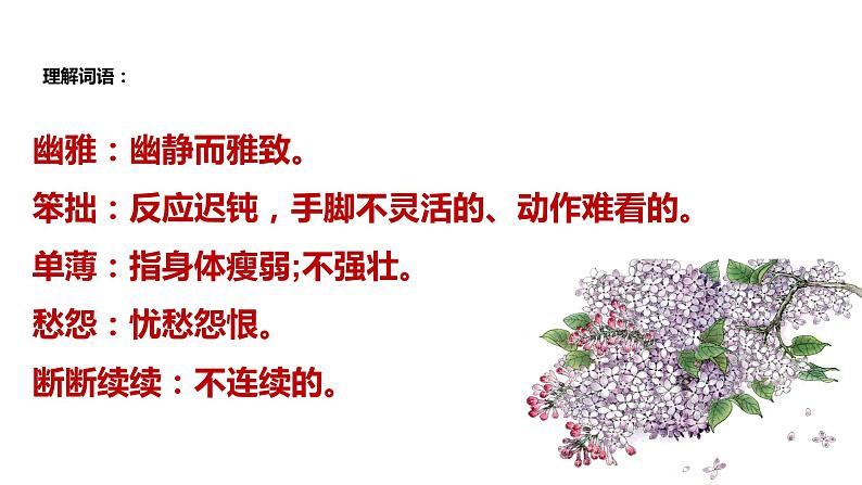 初中六年级上册语文课件---2.《丁香结》第4页