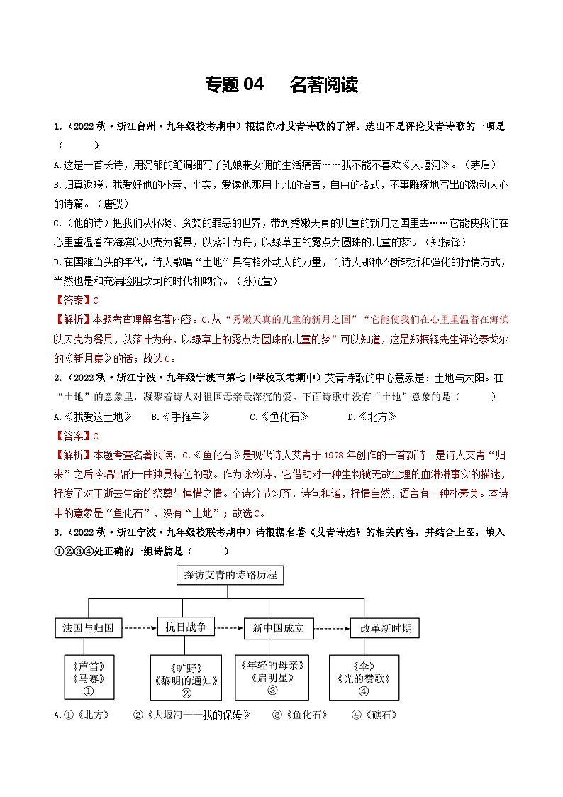 【期中真题】（浙江专用）2023-2024学年九年级语文上学期期中真题分类汇编专题04  名著阅读-试卷.zip01