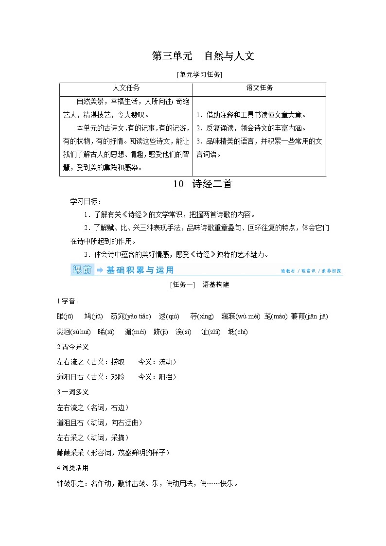 部编版语文八年级下册精品同步讲义第12课诗经二首（含解析）第1页