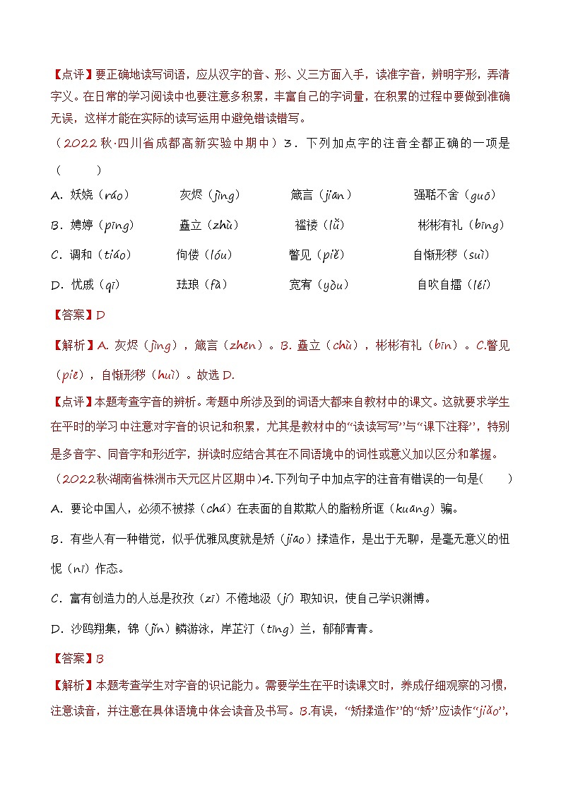 专题01：字音字形（考点串讲+考点清单+考题猜想）-2023-2024学年九年级语文上学期期中考点大串讲（统编版）02