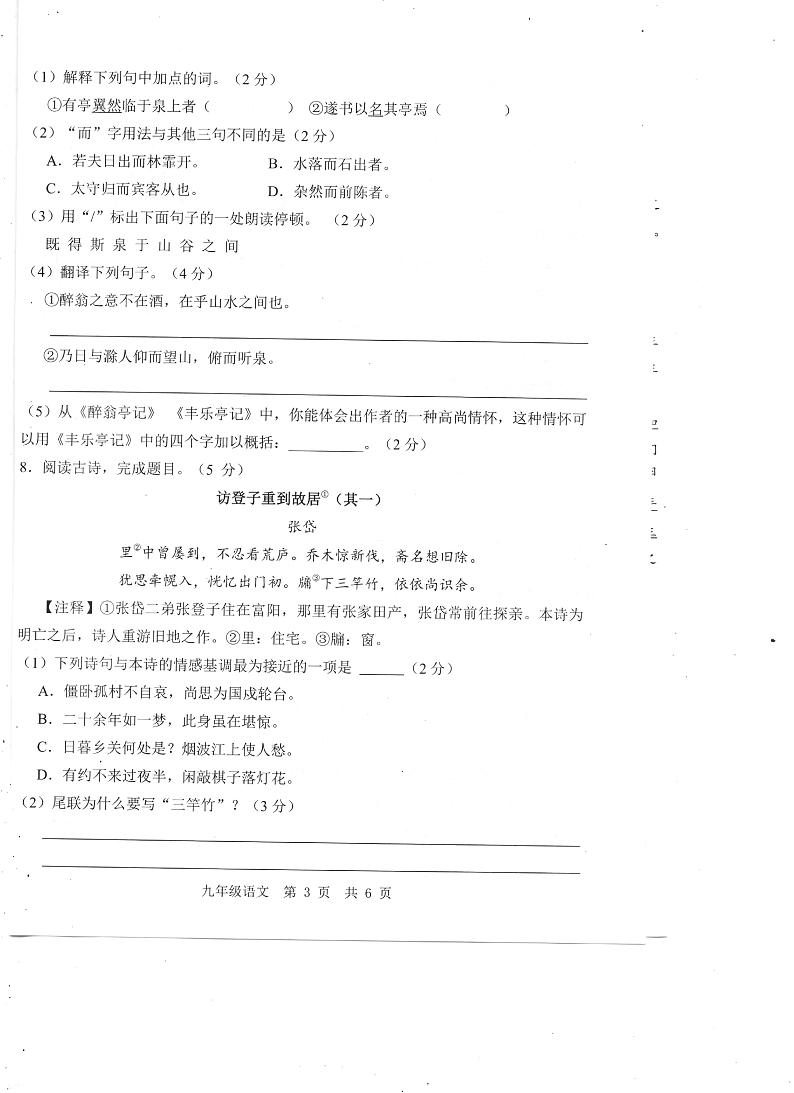 山东省济宁市任城区安居第一中学2023-2024学年九年级上学期期中语文试题第3页