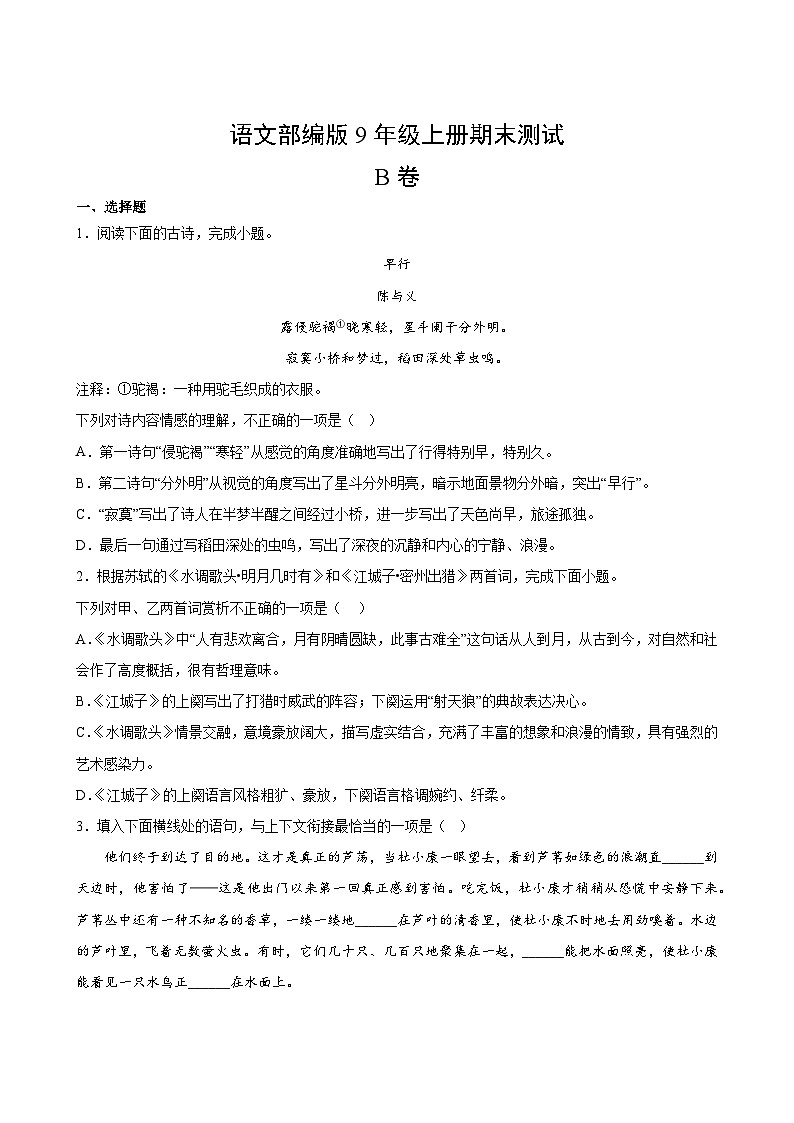 语文部编版9年级上册期末测试AB卷·B卷第2页