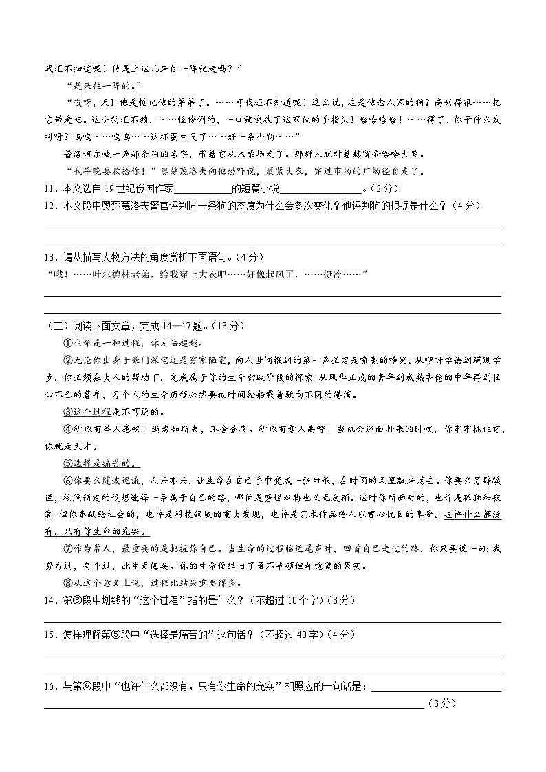 10，山东省菏泽市牡丹区第十一中学2022-2023学年九年级上学期期末语文试题第3页