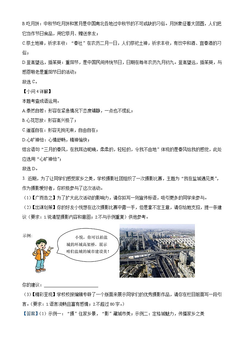江苏省盐城市东台市第二教育联盟2022-2023学年九年级下学期期中语文试题（解析版）第3页