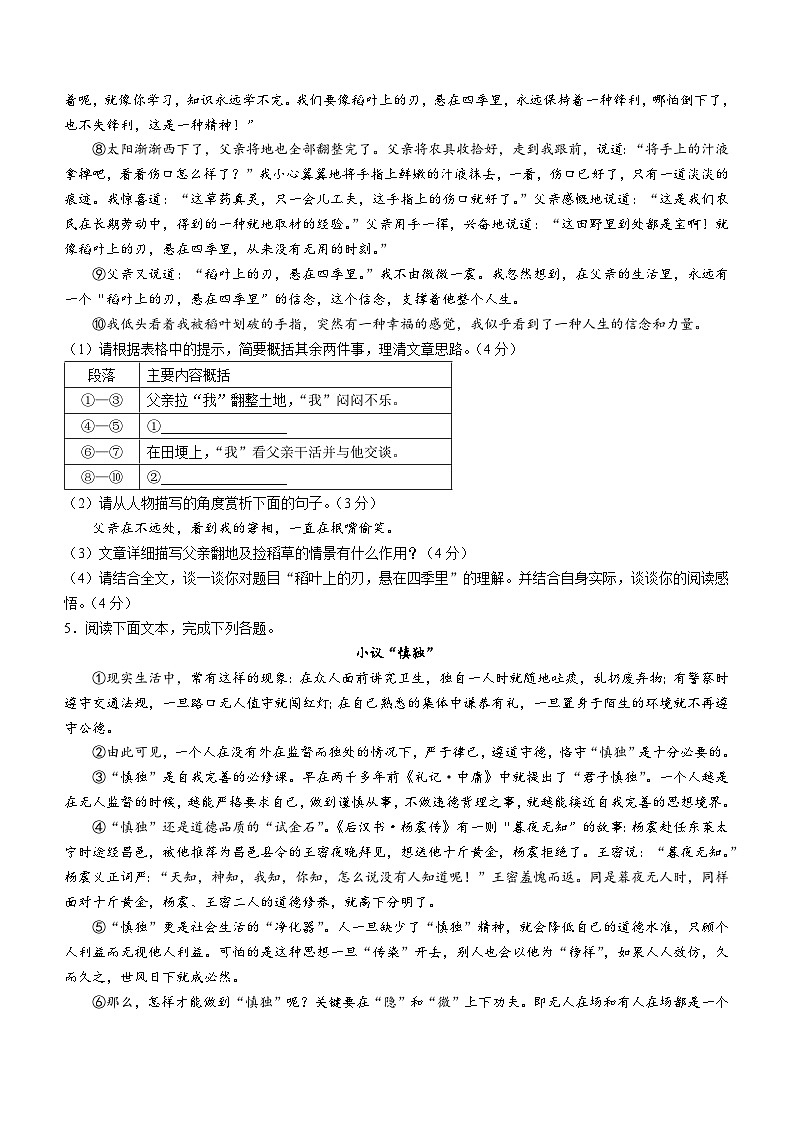 甘肃省定西市岷县2023-2024学年九年级上学期期中语文试题第3页