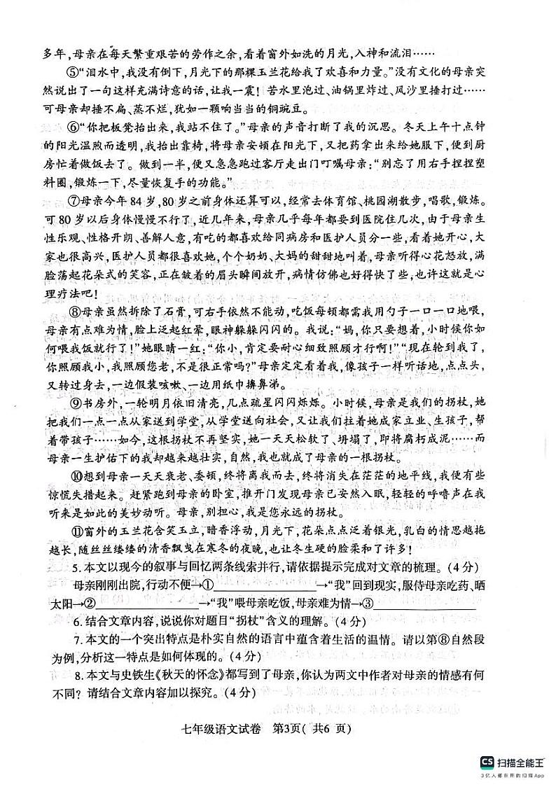 河南省信阳市2023-2024学年七年级上学期11月期中语文试题第3页