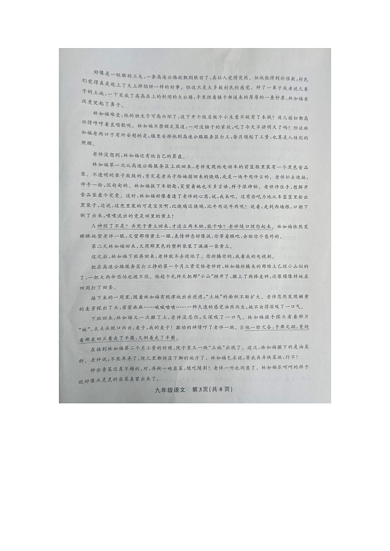 黔东南州教学资源共建共享实验基地名校2023年秋季学期九年级半期水平检测试语文卷及答案【图片版】第3页