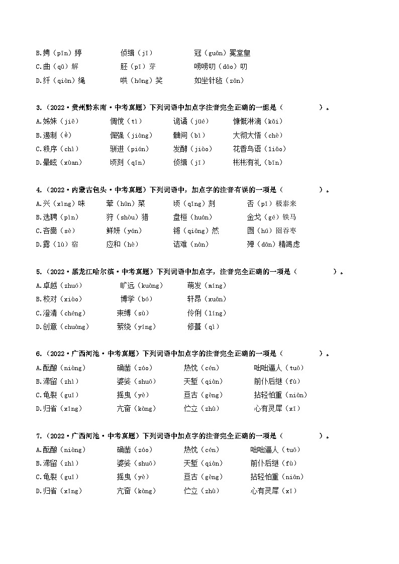 热点01 字音-备战2024年中考语文【热点·重点·难点】专练（全国通用）02