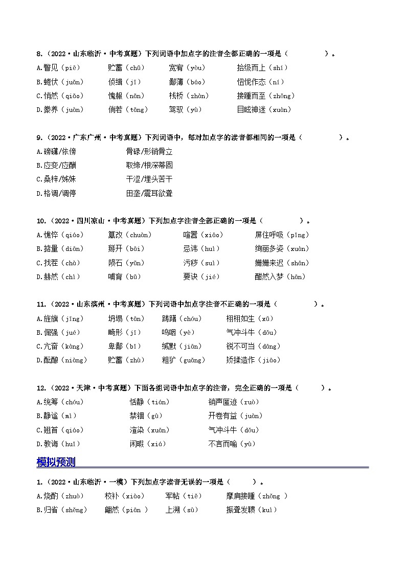 热点01 字音-备战2024年中考语文【热点·重点·难点】专练（全国通用）03