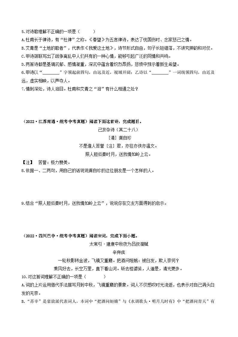 重点01   诗词曲阅读（全国通用）（原卷版）第3页