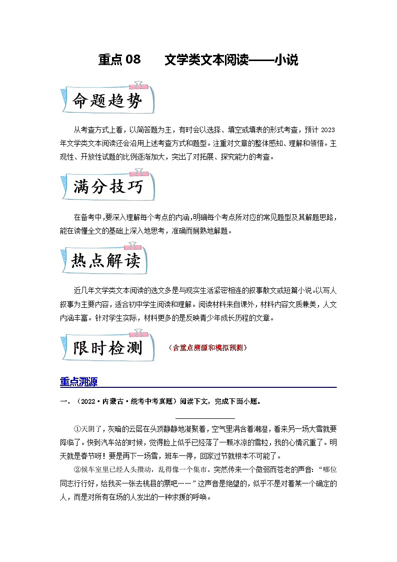 重点08    文学类文本阅读——小说（全国通用）（解析版）第1页