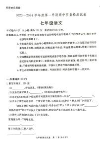 广东省阳江市江城区2023-2024学年度上学期七年级语文期中质量检测试卷（PDF版，无答案）