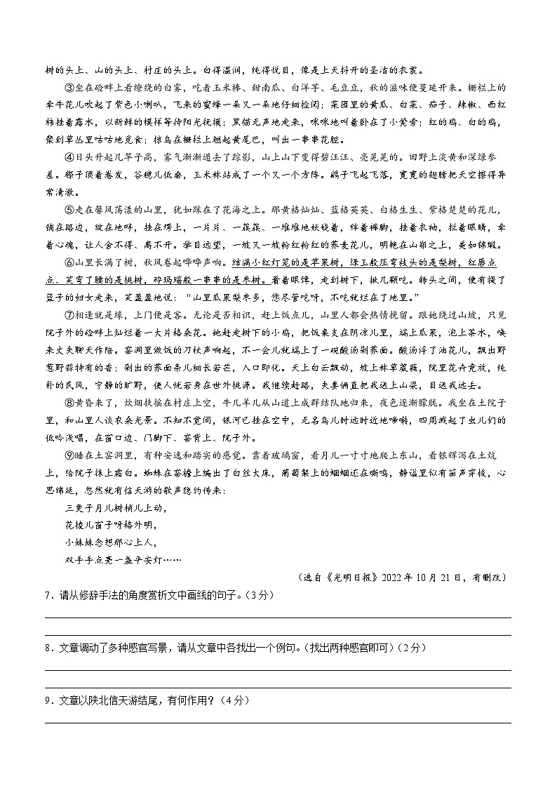 陕西省西安市莲湖区2023-2024学年七年级上学期期中语文试题03