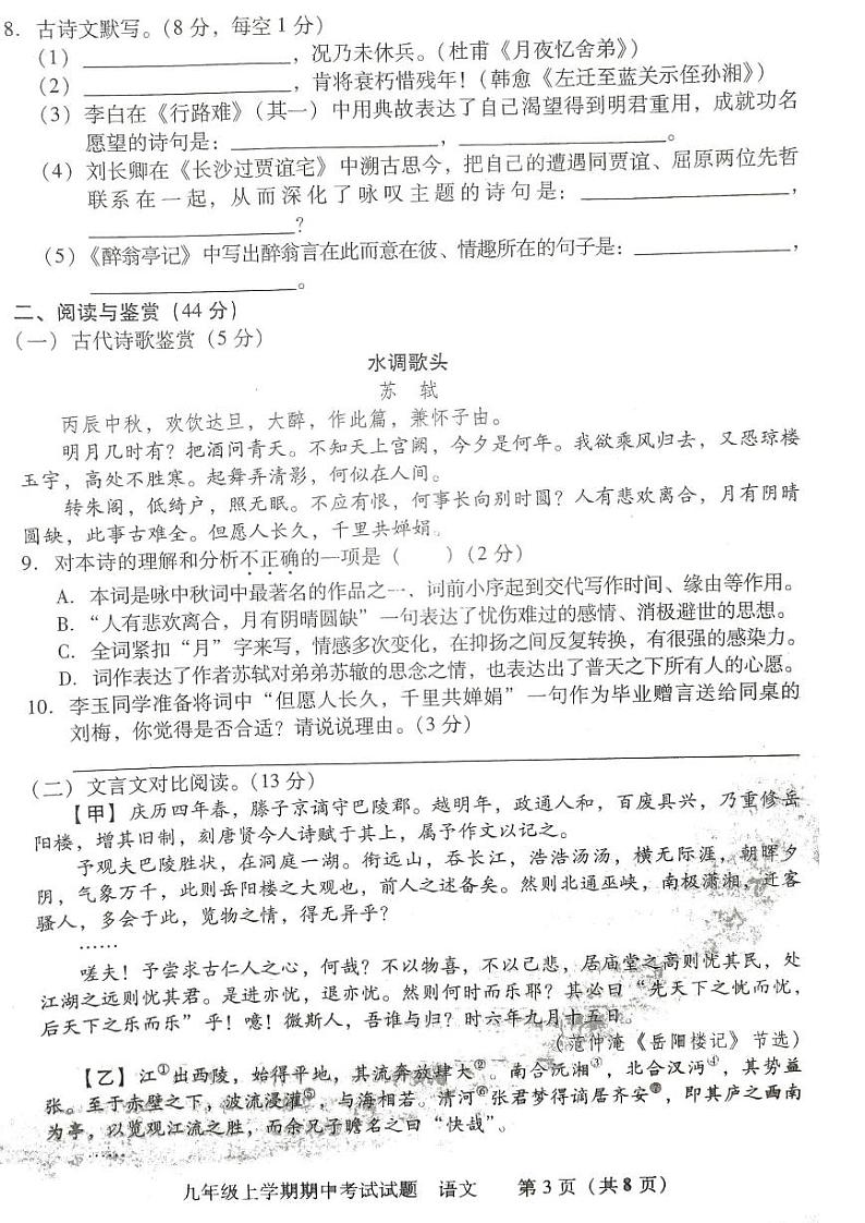 湖南省衡阳市衡南县2023-2024学年九年级上学期期中语文试题03
