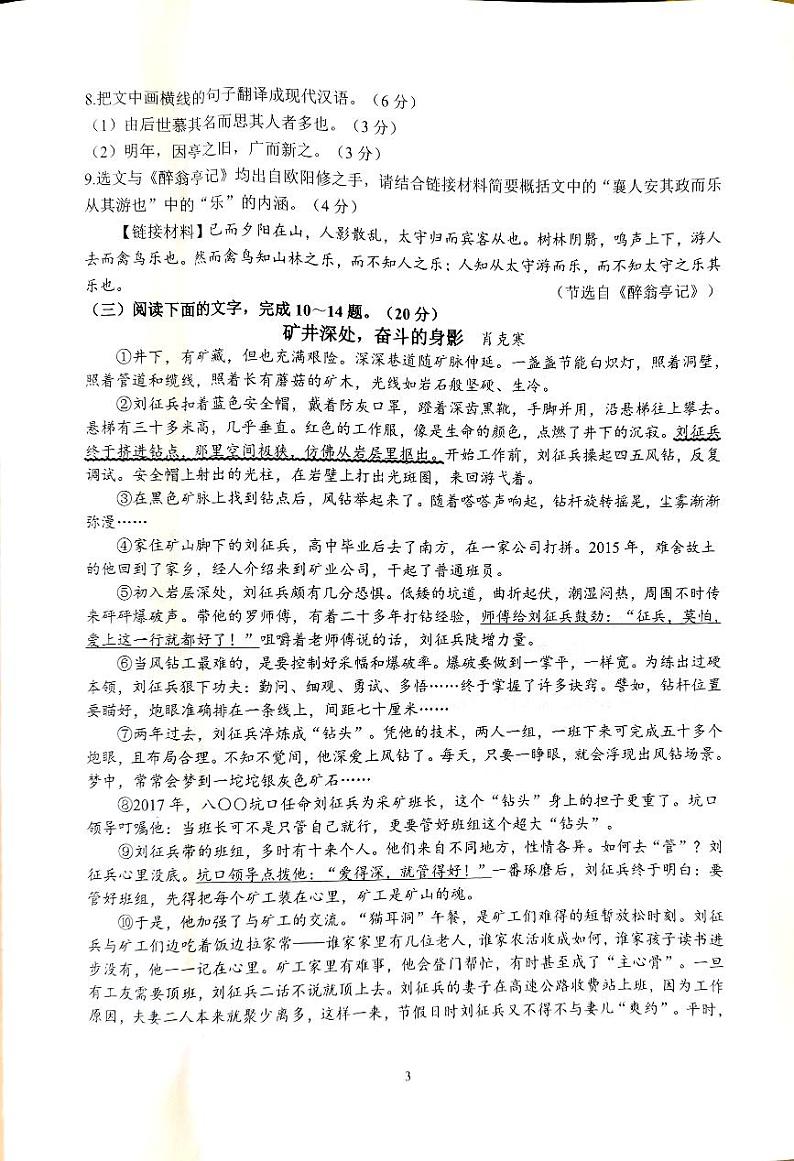 福建省泉州市南安市2023-2024学年九年级上学期期中考试语文试题第3页