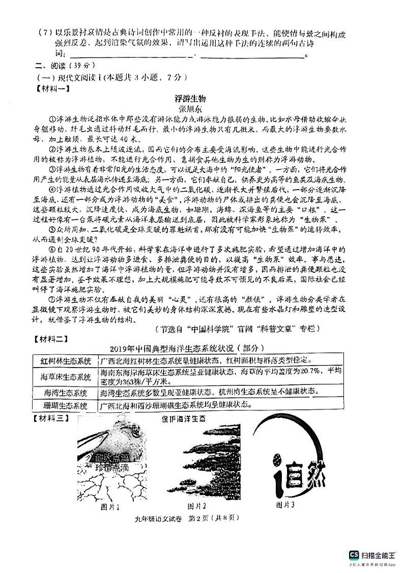 广西壮族自治区贺州市昭平县2023-2024学年九年级上学期11月期中语文试题第2页