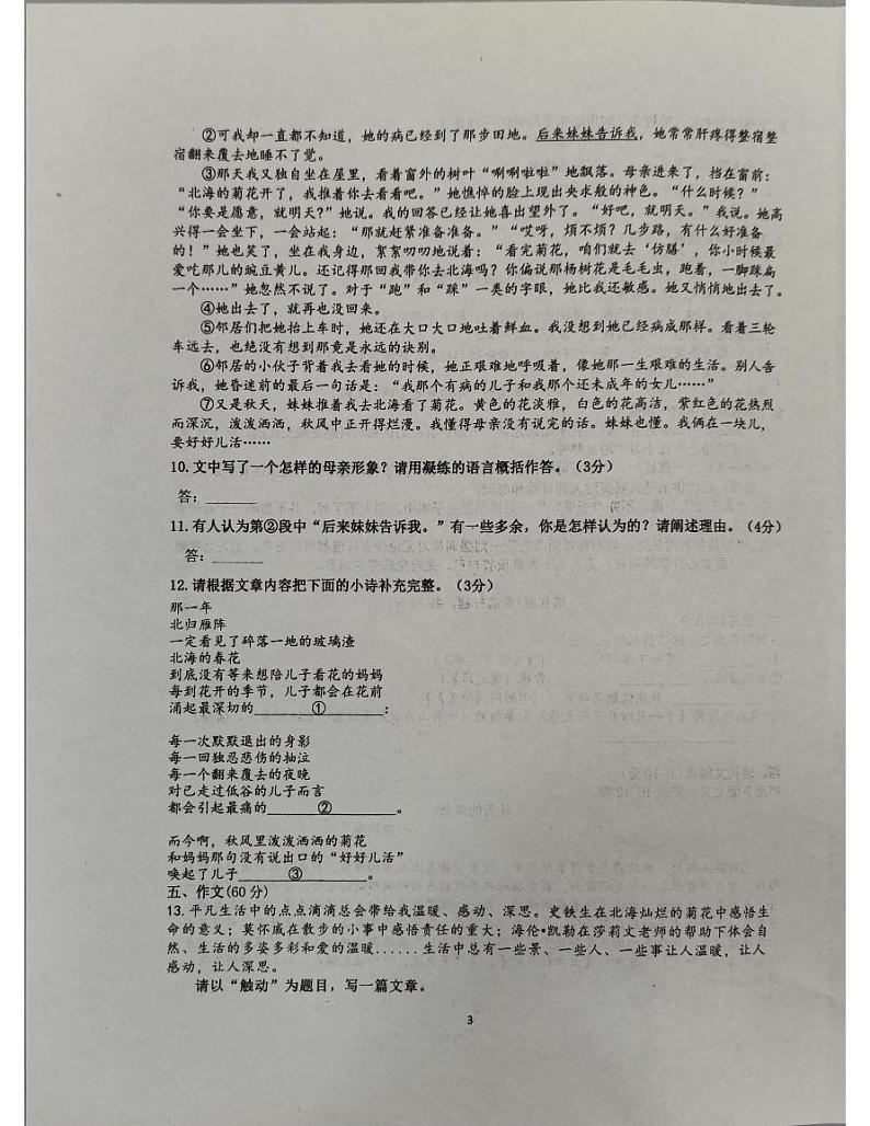 四川省成都市第七中学初中学校2023-2024学年七年级上学期11月期中语文试题第3页
