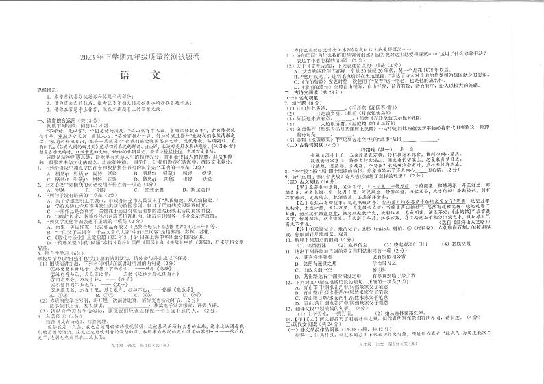 湖南省邵阳市隆回县2023-2024学年九年级上学期11月期中考试语文试题01