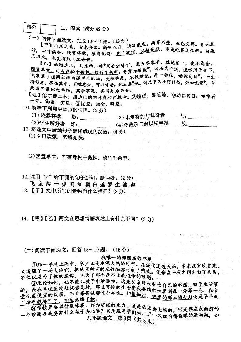 辽宁省铁岭市铁岭县2023-2024学年八年级上学期11月期中语文试题03
