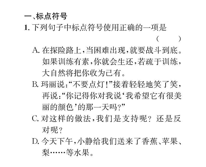 人教版九年级语文上期末专题复习专题3标点符号与病句 课时训练ppt02