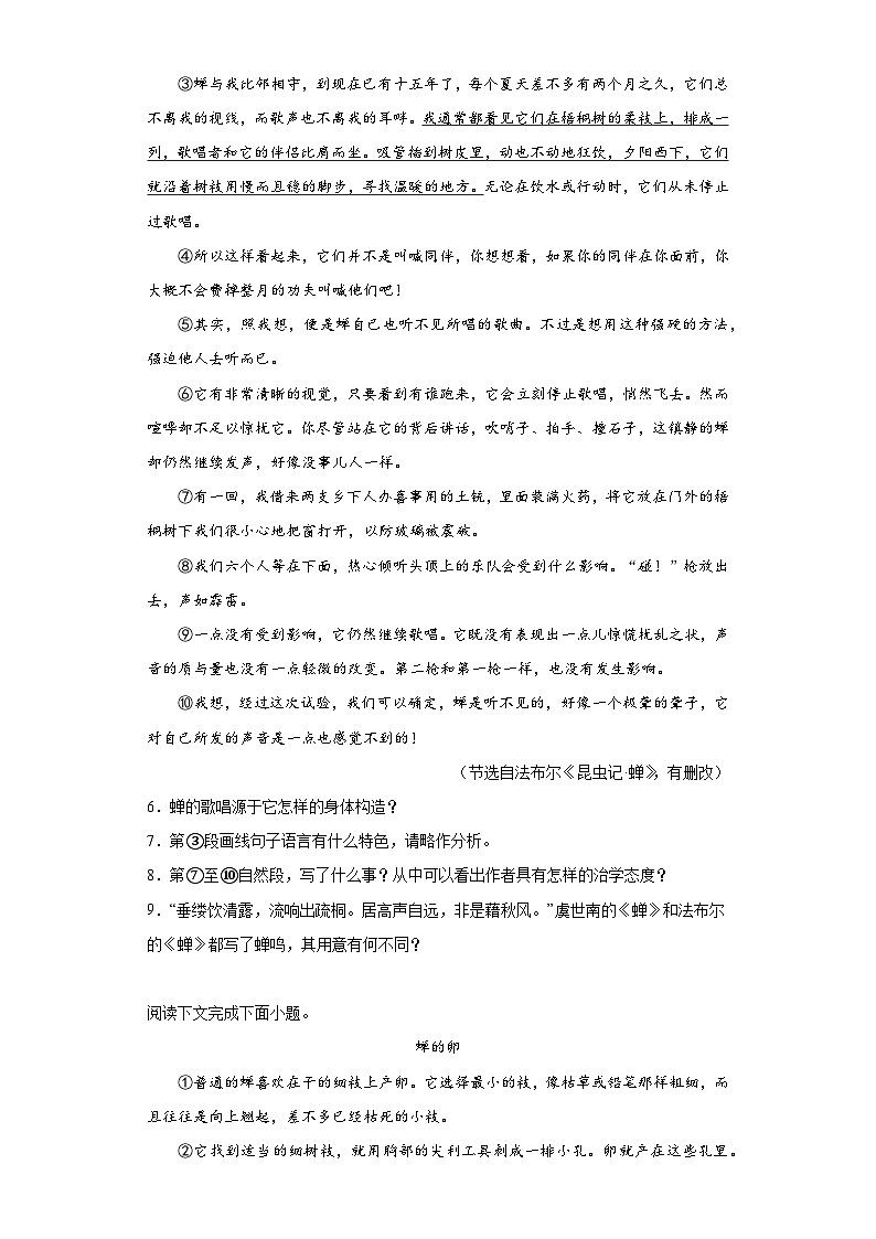 21.蝉分层练习-部编版语文八年级上册第3页
