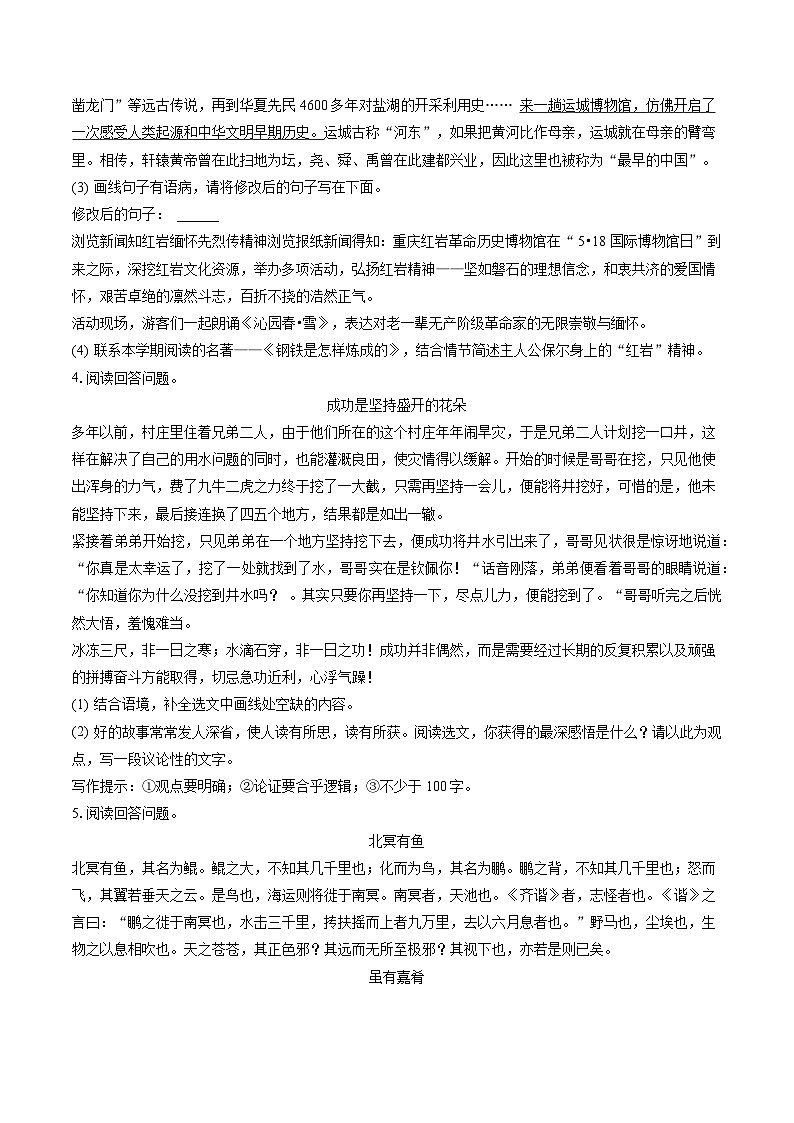 2022-2023学年山西省运城市盐湖区八年级（下）期末语文试卷(含答案解析)第2页