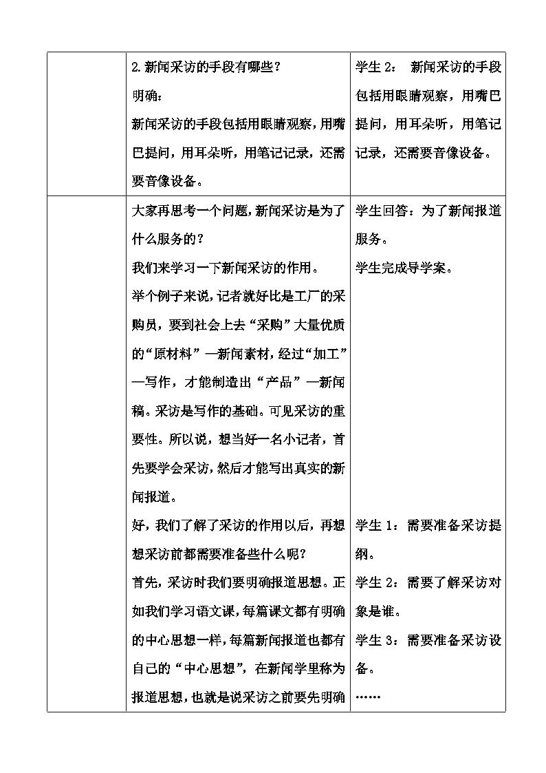 统编版语文八年级上册 任务二 新闻采访教案（表格式）第3页