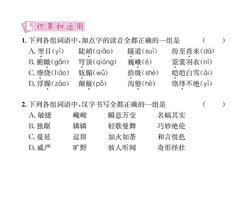 人教版八年级语文下第5单元旅游见闻19登勃朗峰课时训练ppt第4页