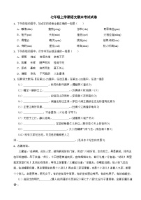 陕西省咸阳市2023年七年级上学期语文期末考试试卷(附答案)