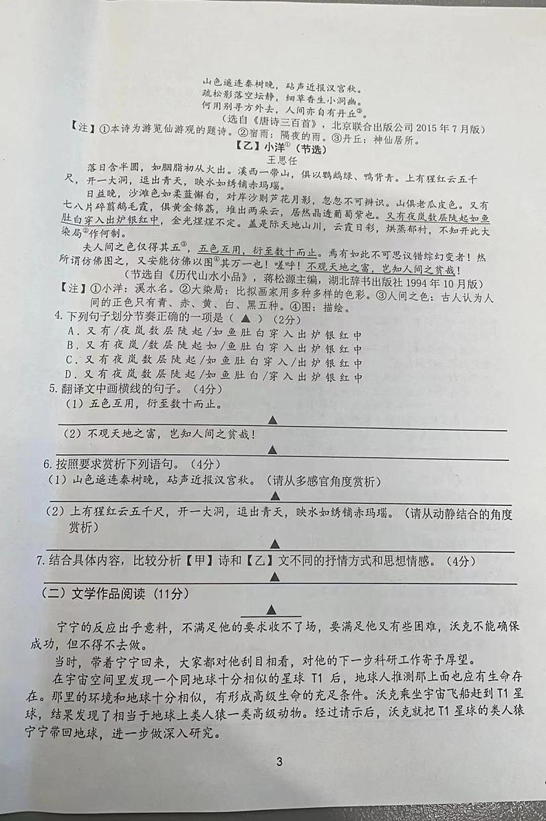2023年江苏省南京市联合体中考一模考试语文试卷第3页