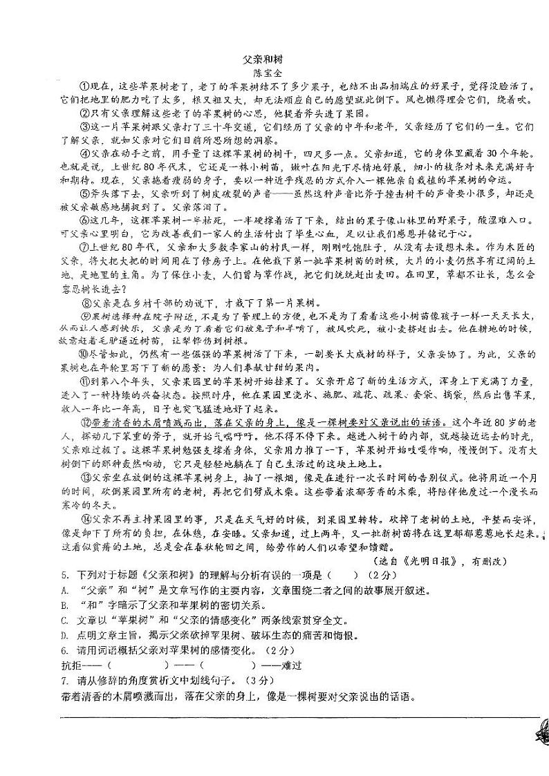 湖南省湘潭市湘潭县湘潭江声实验学校2023-2024学年八年级上学期11月期中考试语文试题第3页