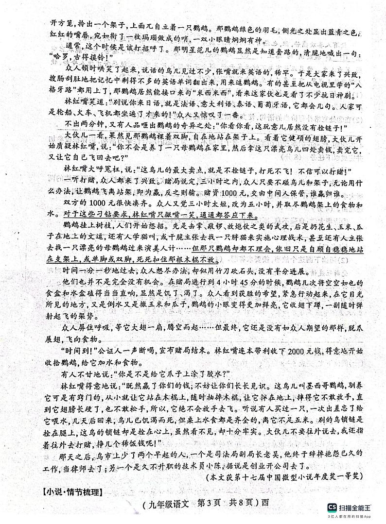 河南省驻马店市西平县2023-2024学年九年级上学期11月期中语文试题第3页