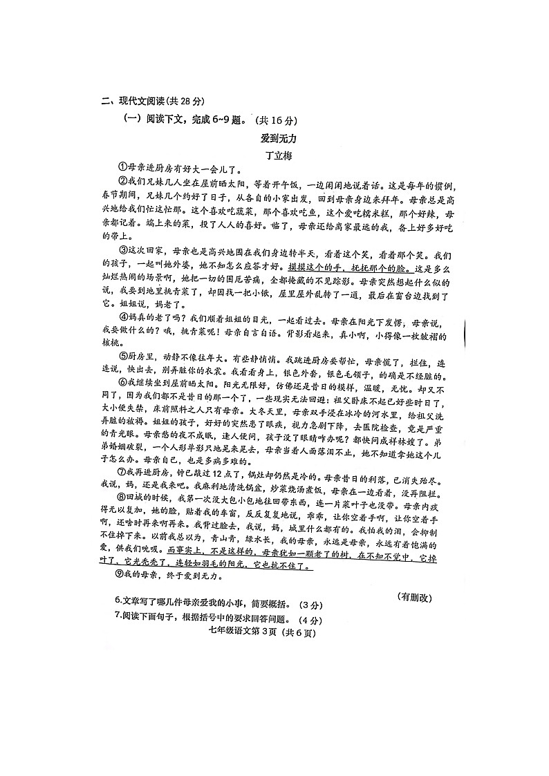 河南省南阳市社旗县2023-2024学年七年级上学期11月期中考试语文试题03