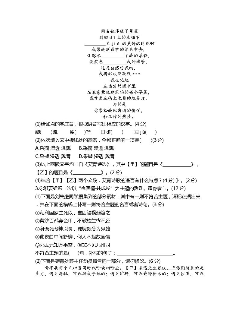 2023年安徽省合肥市庐江县中考一模语文试题02