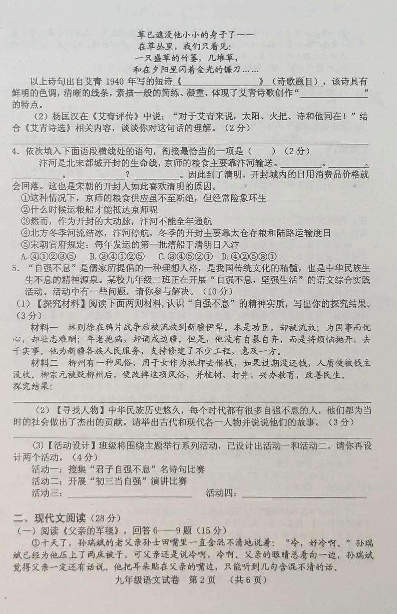 河南省三门峡市灵宝市2023-2024学年九年级上学期期中考试语文试题02